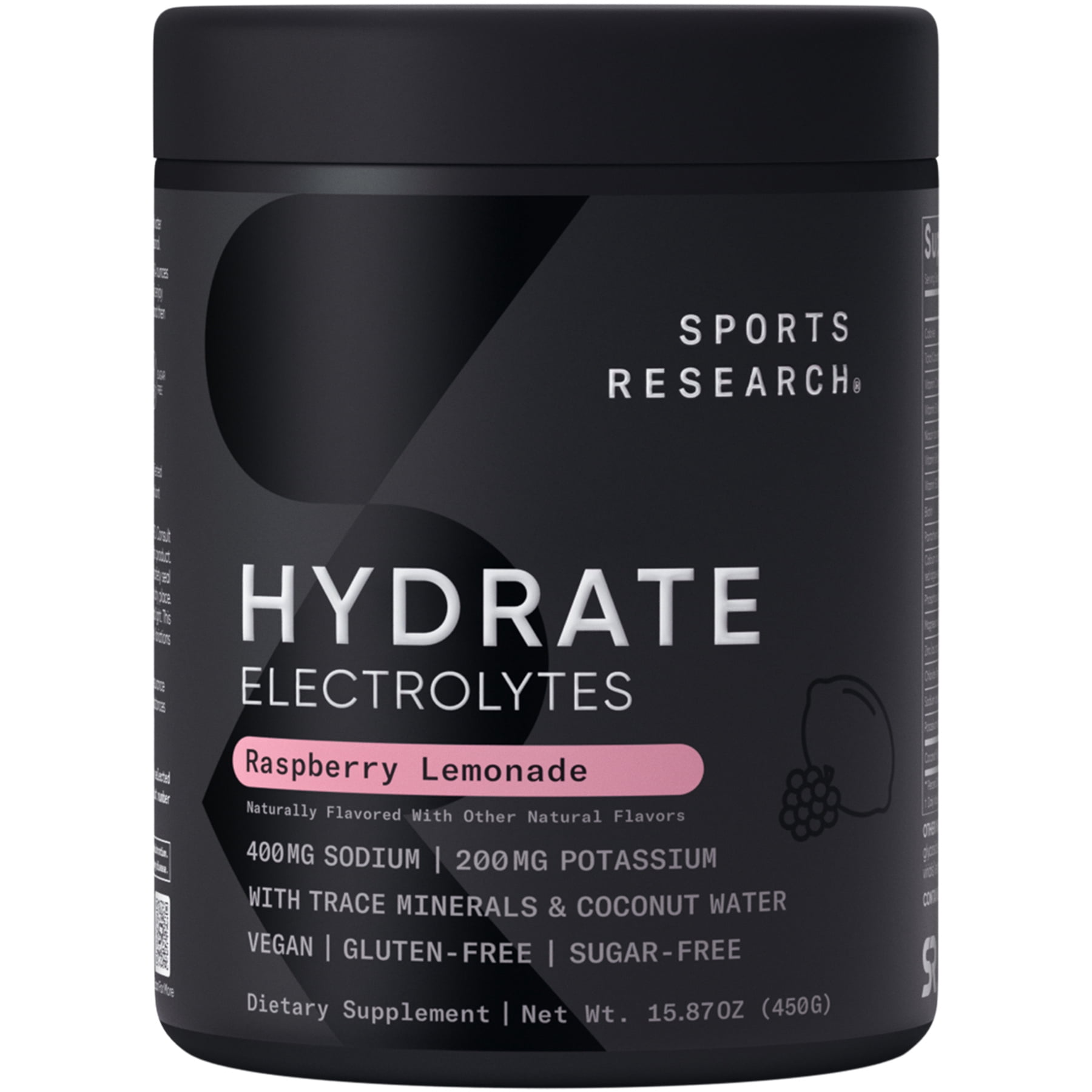 Sports Research® Hydrate Raspberry Lemonade Drink Mix – Refreshing Electrolyte Power (90 Servings)