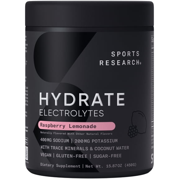 Sports Research Hydrate Raspberry Lemonade Drink Mix Refreshing Electrolyte Power (90 Servings)