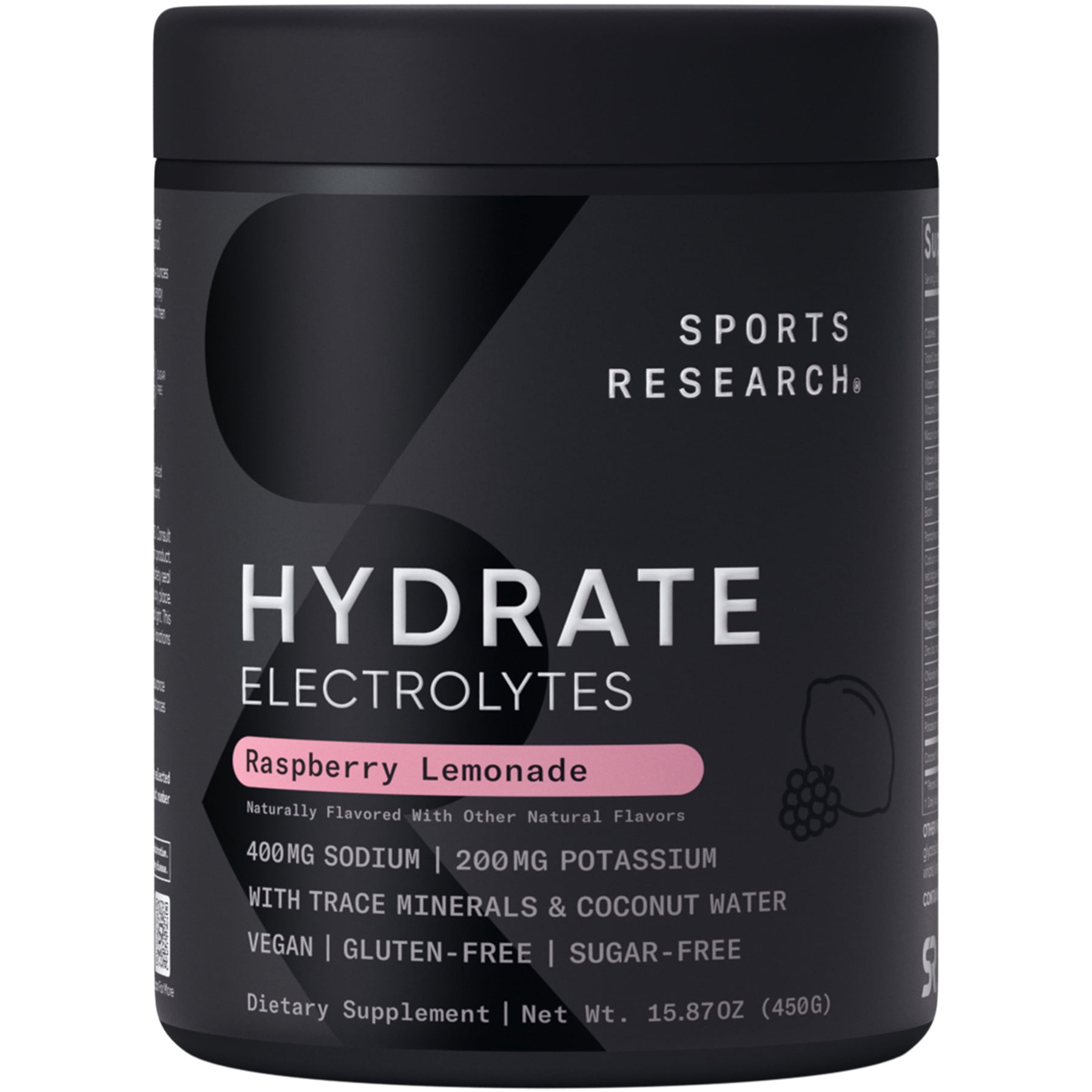 Sports Research Hydrate Raspberry Lemonade Drink Mix  Refreshing Electrolyte Power (90 Servings)