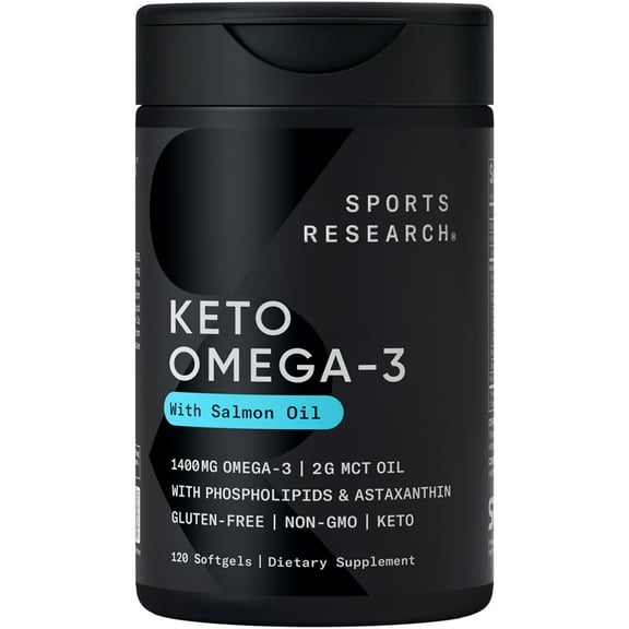 Sports Research® Keto Omega 1250mg Fish Oil EPA DHA Astaxanthin Krill MCT Oil (120 Softgels)