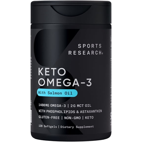 Sports Research Keto Omega 1250mg Fish Oil EPA DHA Astaxanthin Krill MCT Oil (120 Softgels)