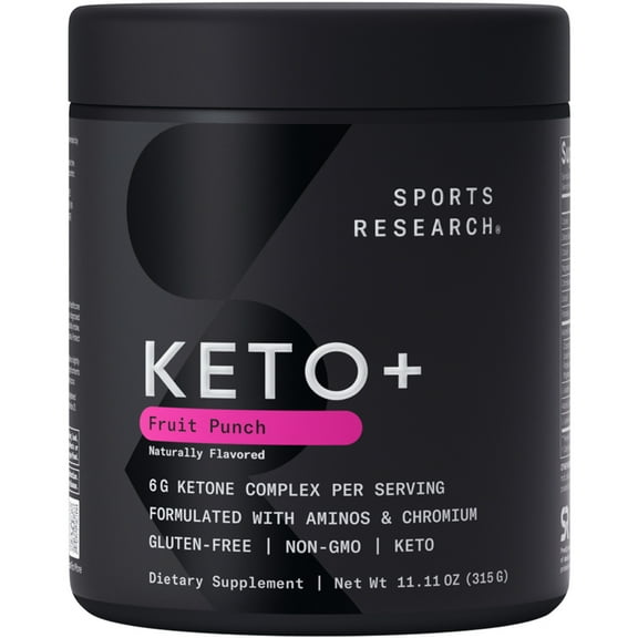 Sports Research® Keto Plus Fruit Punch BHB Exogenous Ketones Electrolyte Powder Hydration (30 Servings)