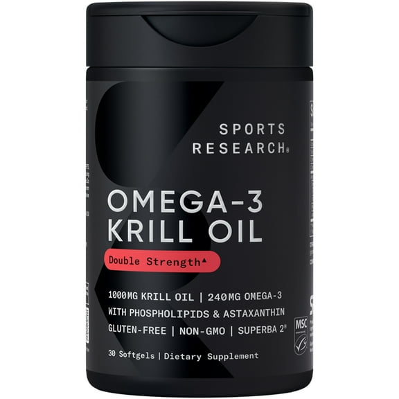 Sports Research® Krill Oil 1000mg 30 Softgels with Omega 3, EPA & DHA Superba 2 MSC-C-55162