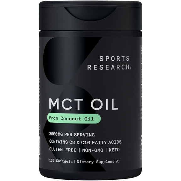 Sports Research SR Keto MCT Oil - Fuel for Brain & Body - from Non-GMO Coconuts (120 Softgels)