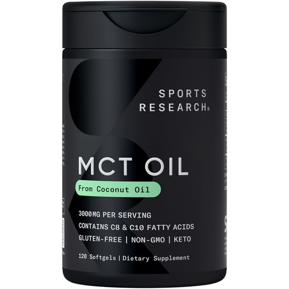 Sports Research® SR Keto MCT Oil - Fuel for Brain & Body - from Non-GMO Coconuts (120 Softgels)