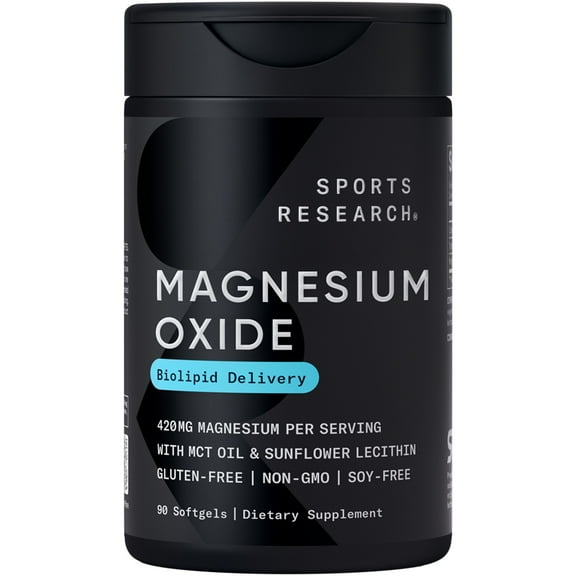 Sports Research Magnesium Oxide 420mg Supports Bone Health Energy Muscle Function - (90 Softgels)