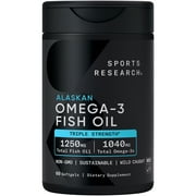 Sports Research Omega 3 Fish Oil Supplement, Triple Strength 1250mg Omega 3 Fatty Acids, 60 Softgels