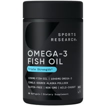 Sports Research Omega-3 Fish Oil Triple Strength Softgels, 1,250 mg, 90 count