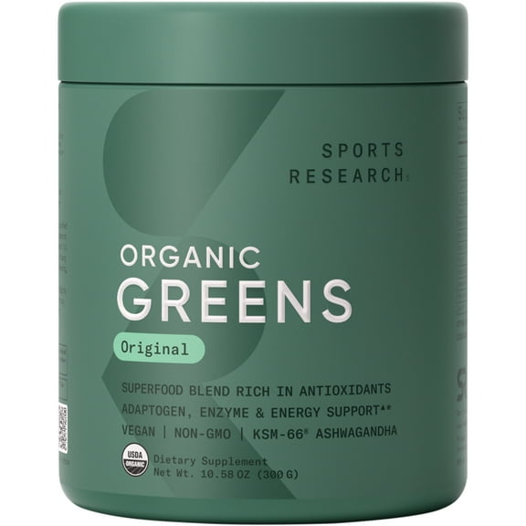 Sports Research Organic Greens Original - Superfood Powder for Energy & Detox (30 Servings)