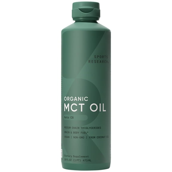 Sports Research® 100% Organic MCT Oil - Vegan & Keto C8, MCTs from Coconuts Non-GMO & Gluten Free (16oz)