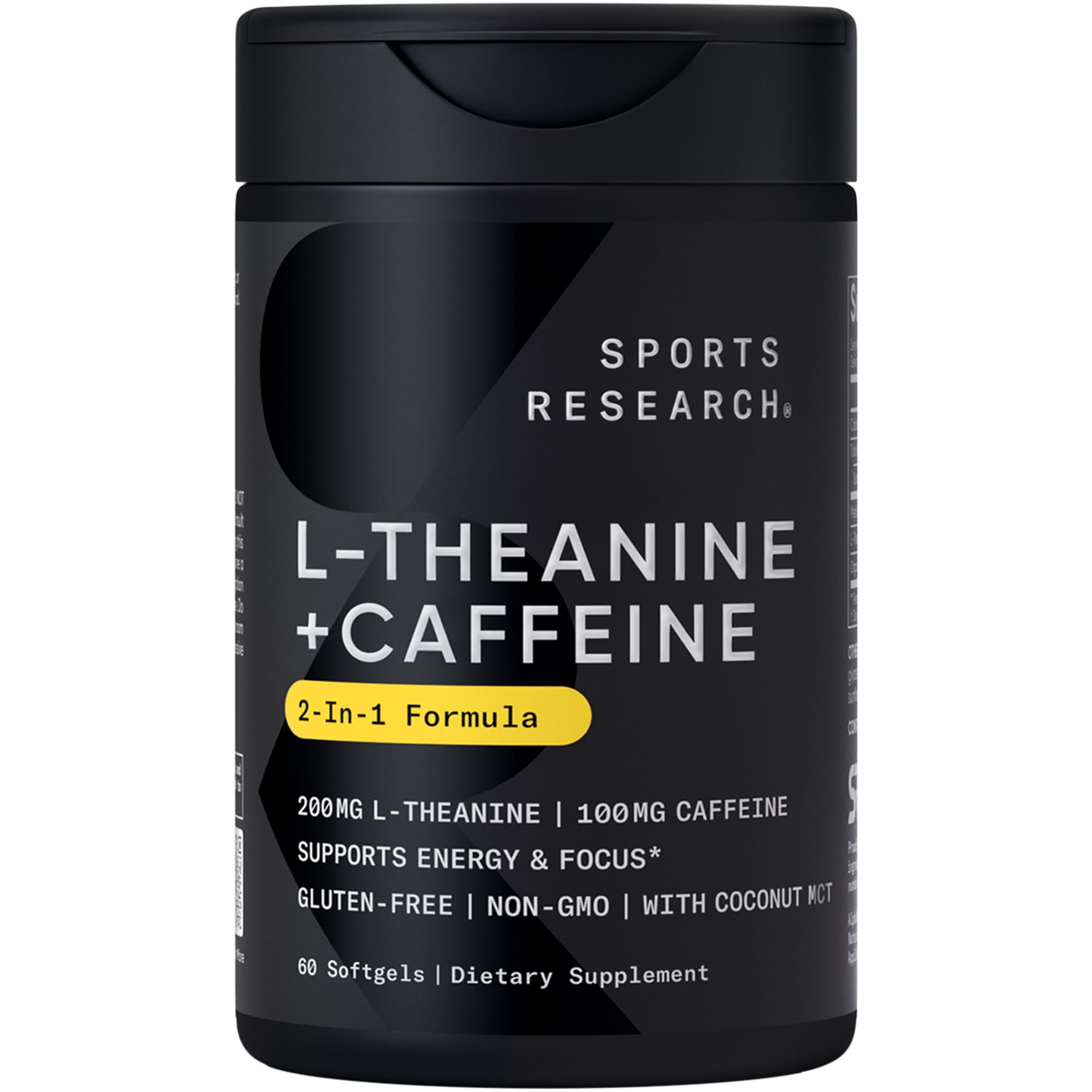 Sports Research® Premium L-Theanine 200mg Supplement + Caffeine & Coconut Oil - Natural Nootropic