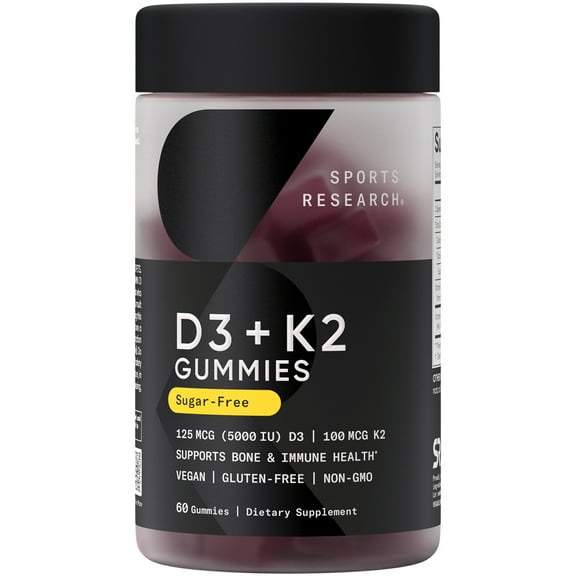 Sports Research Vitamin D3 + K2 Gummies, Plant-Based, 60 count