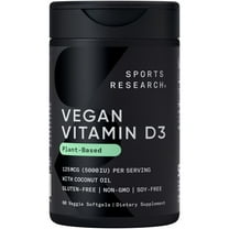 Sports Research® Vegan Vitamin D3 5000IU (125 mcg) with Coconut Oil | 100% Plant-Based Vitamin D (60 Veggie Softgels)