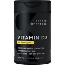 Sports Research® Vitamin D3 10,000 IU with Coconut MCT Oil - High Potency Vitamin D Supplement (120 Softgels)