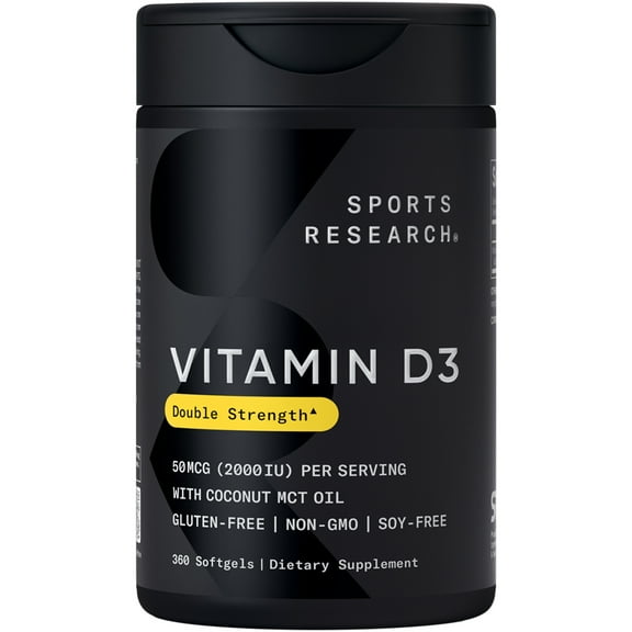 Sports Research® Vitamin D3 2000 IU with Coconut MCT Oil - High Potency Supplement (360 Softgels)