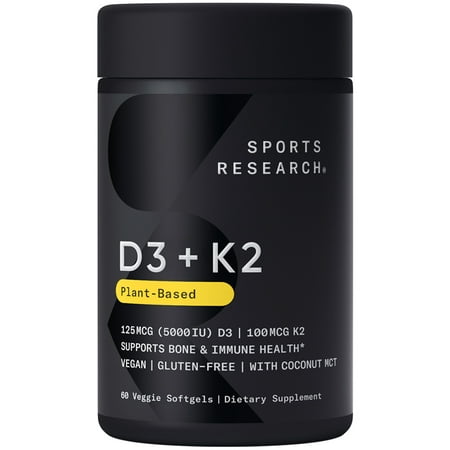 Sports Research Vitamin D3 + K2, Plant Based, 60 Veggie Softgels