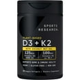 thumbnail interactive-video image 1 of Sports Research Vitamin D3 + K2 with 5000iu of Plant-Based D3 & 100mcg of Vitamin K2 as MK-7 | Non-GMO Verified & Vegan Certified (30ct), 1 of 11