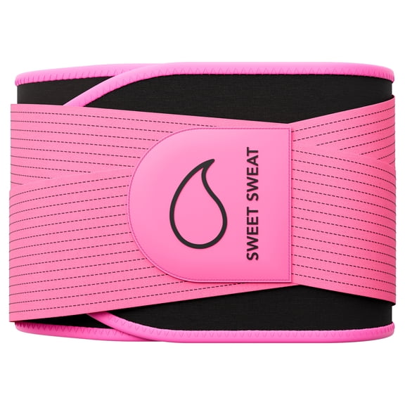Sweet Sweat Pro Series Unisex Adjustable Strap Hook and Loop Neoprene Black-Pink Waist Trimmer, Size XS-S