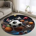 thumbnail image 1 of Sports Round Area Rug 3 FT, Small Kitchen Bathroom Mat, Football Basketball Baseball Ball Games Washable Indoor Outdoor Throw Runner Carpet Non-Shedding Doormat for Table Shower Sofa Entryway, 1 of 9