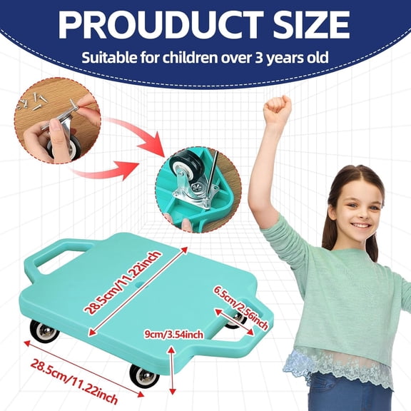 Sports Scooter Board with Handles and Plastic Casters for Indoor Outdoor Fun