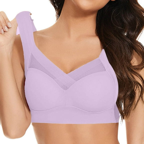 Sports Seamless Bras For Women No Underwire Sleep Casual Yoga Bras Padded Wireless Thin Soft Comfy Pullover Tops Full Coverage T-Shirt Bras Purple,L