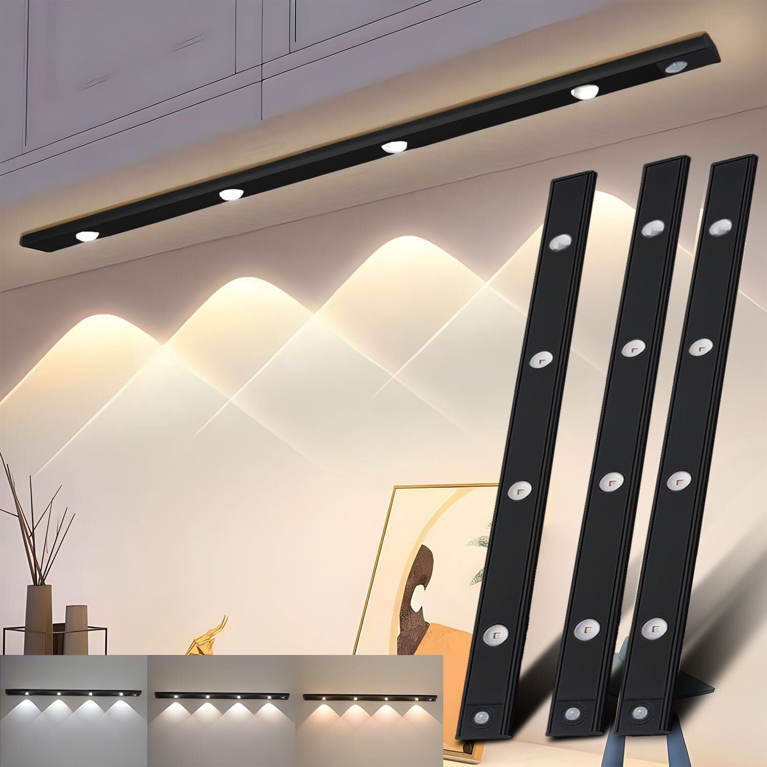 Sports Sensor Light, USB Charging Adjustable Three-color LED Light, Wireless Kitchen Wardrobe Shoe Cabinet Bedroom Small Desk Light with Night Light