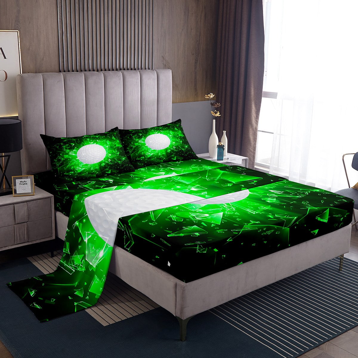 Sports Sheets for Boys Golf Ball Print Bed Sheets Set King Size for Kids Teens Adults,Geometry