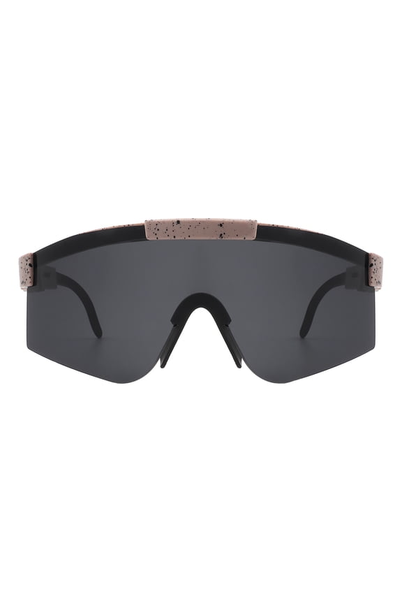 Sports Shield Sunglasses Half Rim Adjustable Temples Light Weight UV 400 Taupe