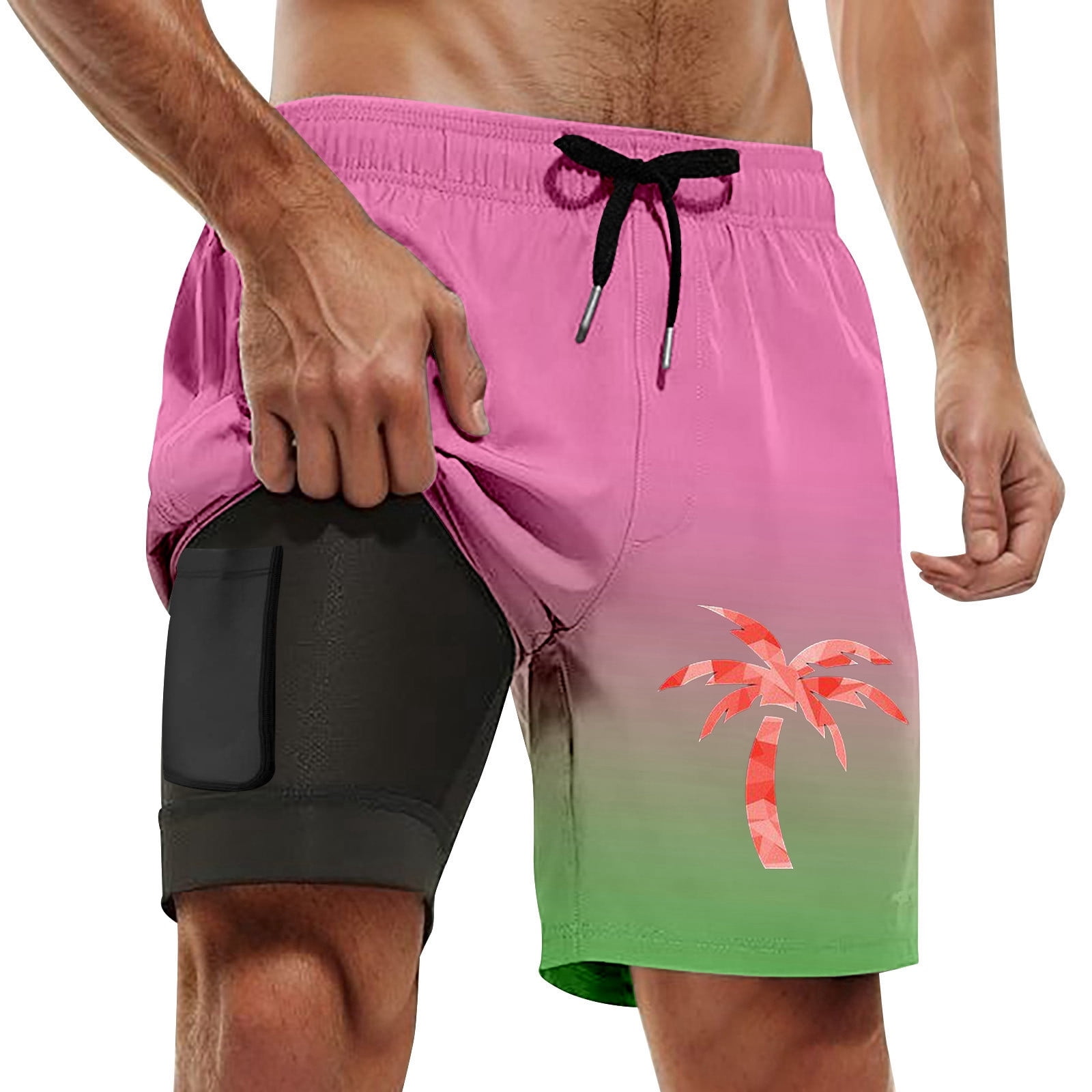 Sports Shorts for Men Animal Print Short Sleeved T Shirt Capybara Mental State Swim Bottoms for Men,Pink,3XL
