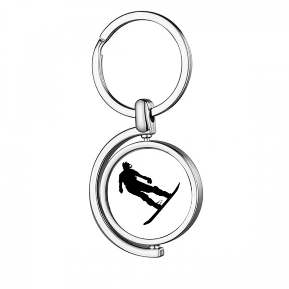 Sports Ski Board Skiing Player Rotating Keychain Metal Keyring Holder