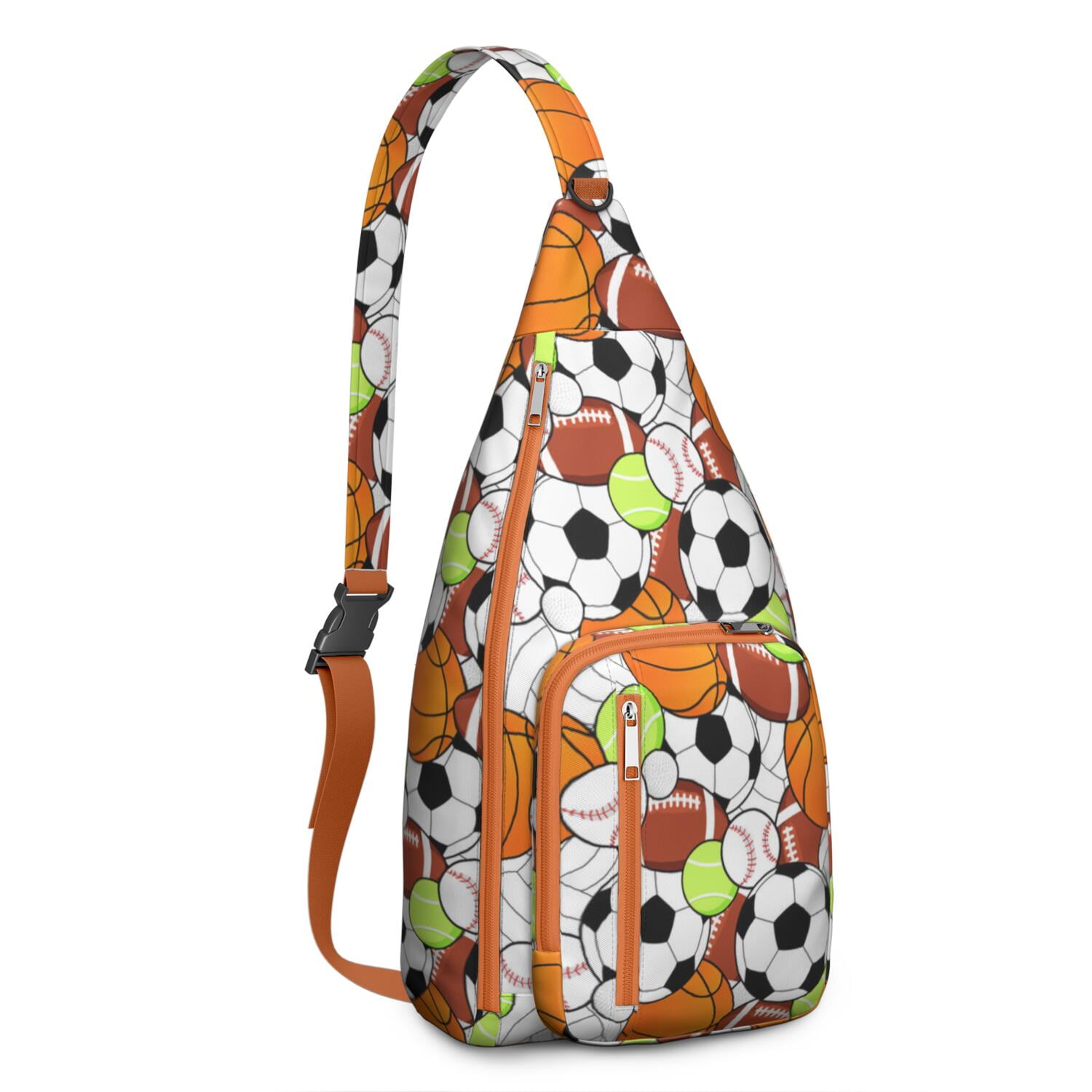 Sports Sling Backpack - Baseball, Football, Soccer, Basketball Print – Lightweight Crossbody Bag for Hiking, Gym, Travel – Athletic Gift for Sports Lovers