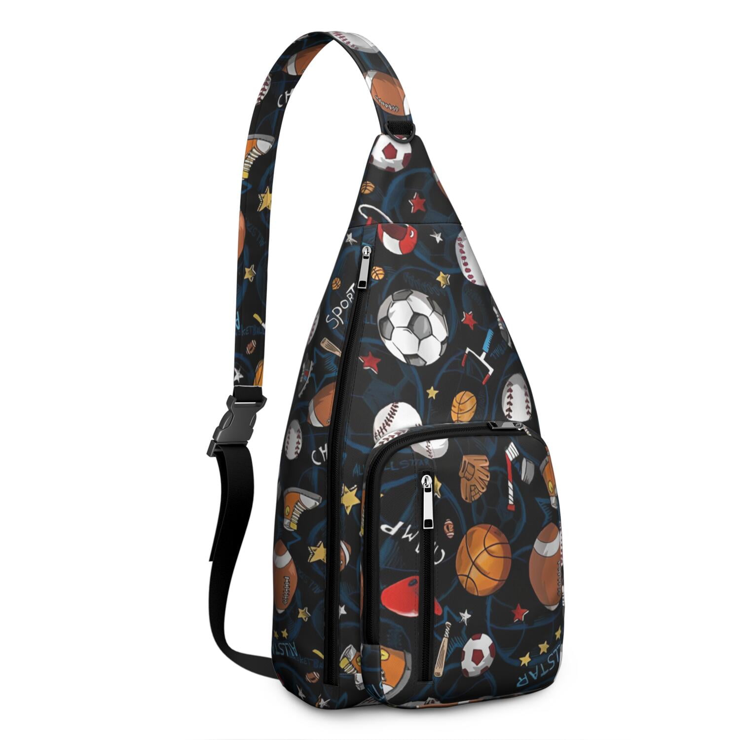 Sports Sling Backpack - Baseball, Football, Soccer, Basketball Print – Lightweight Crossbody Bag for Hiking, Gym, Travel – Athletic Gift for Sports Lovers