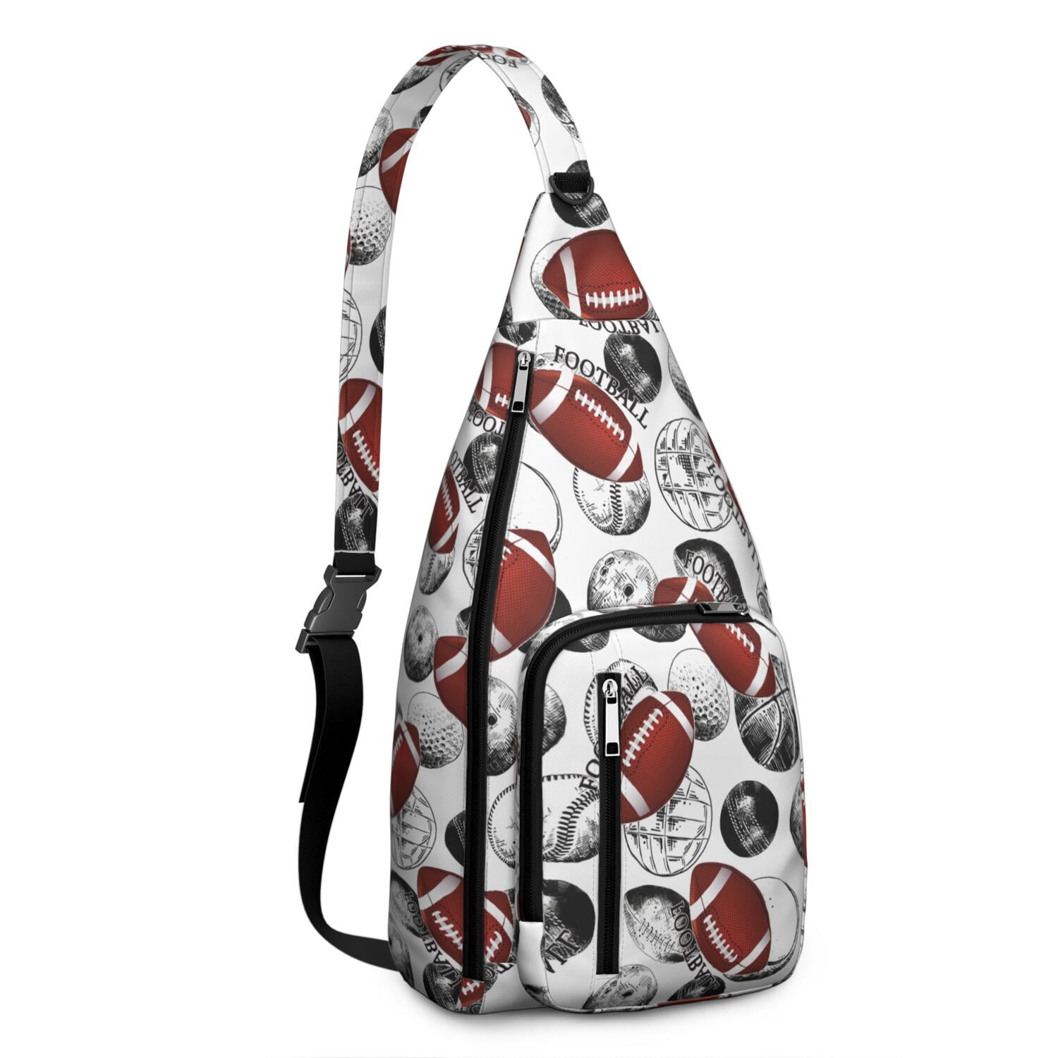 Sports Sling Backpack - Baseball, Football, Soccer, Basketball Print – Lightweight Crossbody Bag for Hiking, Gym, Travel – Athletic Gift for Sports Lovers