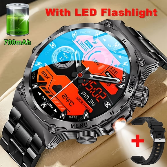 Sports Smart Watch for Men, LED Flashlight, Bluetooth Call, 700mAh Battery, IP68 Waterproof, 100+ Exercise Modes, Fitness Tracker with Pedometer, Distance & Calorie Counter
