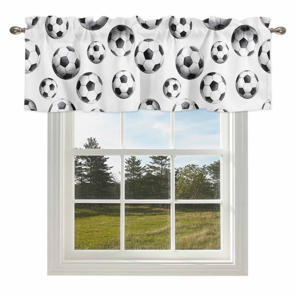 Sports Soccer Balls Valances for Windows Modern Minimalist Football Pattern Rod Pocket Curtain Valance Window Treatment Short Curtains for Kitchen Living Room,42x12in