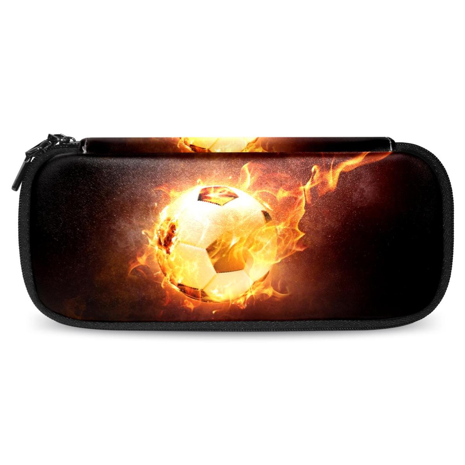 Sports Soccer Football Fire Pattern Stylish Leather Toiletry Bag