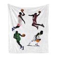 thumbnail image 1 of Sports Soft Flannel Fleece Blanket, Basketball Players Dribbling Dunking Floater Vibrant Colored Uniforms Sportsmanship, Cozy Plush for Indoor and Outdoor Use, 60" x 80", Multicolor, by Ambesonne, 1 of 5