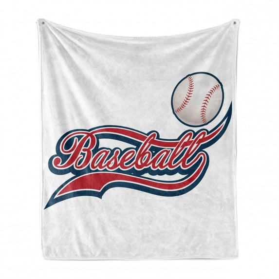 Sports Soft Flannel Fleece Throw Blanket, Baseball Ball Sporting Pastime National Sport Athleticism Entertainment, Cozy Plush for Indoor and Outdoor Use, 70" x 90", Night Blue Red White, by Ambesonne