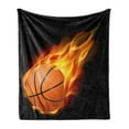 thumbnail image 1 of Sports Soft Flannel Fleece Throw Blanket, Basketball Lover Ball Speed Shoot Hoops Kids Sporty Fun Art Print, Cozy Plush for Indoor and Outdoor Use, 50" x 60", Orange Black, by Ambesonne, 1 of 5