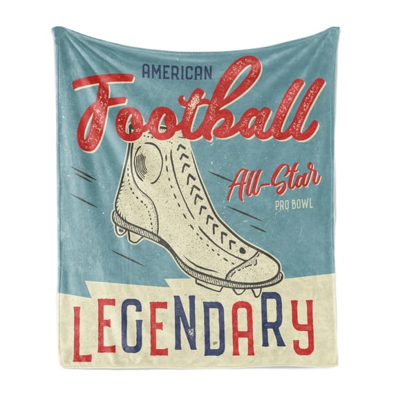 Sports Soft Flannel Fleece Throw Blanket, Classic American Football Shoes Nostalgic Old School Style Print, Cozy Plush for Indoor and Outdoor Use, 70" x 90", Pale Teal Eggshell, by Ambesonne