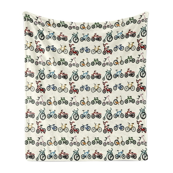 Sports Soft Flannel Fleece Throw Blanket, Colorful Composition of Bicycles Boys Girls Riding Sports Activity Theme Pattern, Cozy Plush for Indoor and Outdoor Use, 50" x 70", Multicolor, by Ambesonne