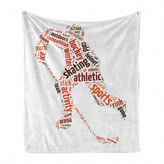 Sports Soft Flannel Fleece Throw Blanket, Cretaive Image Ice Hockey Player Man Silhouette with Stick and Written Words, Cozy Plush for Indoor and Outdoor Use, 60" x 80", Multicolor, by Ambesonne