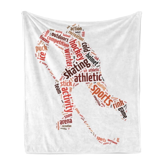 Sports Soft Flannel Fleece Throw Blanket, Cretaive Image Ice Hockey Player Man Silhouette with Stick and Written Words, Cozy Plush for Indoor and Outdoor Use, 70" x 90", Multicolor, by Ambesonne