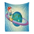 thumbnail image 1 of Sports Soft Flannel Fleece Throw Blanket, Fantasy Boy Skateboarding on Rings of Saturn Sci Fi Cosmos Planetary Playroom, Cozy Plush for Indoor and Outdoor Use, 70" x 90", Multicolor, by Ambesonne, 1 of 6