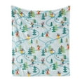 thumbnail image 1 of Sports Soft Flannel Fleece Throw Blanket, Funny Raccoons Skiing Winter Pine Tree Christmas Humor Noel Childish Print, Cozy Plush for Indoor and Outdoor Use, 70" x 90", Multicolor, by Ambesonne, 1 of 6