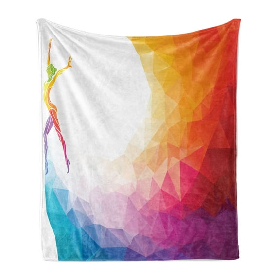 Sports Soft Flannel Fleece Throw Blanket, Gymnastics Girl Gymnast Portrait Colored Geometric Digital Shapes Modern Olympics, Cozy Plush for Indoor and Outdoor Use, 60" x 80", Multicolor, by Ambesonne