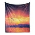 thumbnail image 1 of Sports Soft Flannel Fleece Throw Blanket, Paragliding Silhouette over Sea at Sunset with Reflection of Sun Epic Ocean Scenery, Cozy Plush for Indoor and Outdoor Use, 60" x 80", Orange, by Ambesonne, 1 of 5