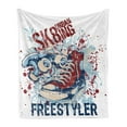 thumbnail image 1 of Sports Soft Flannel Fleece Throw Blanket, Skateboarding Graphic with Distressed Complex Effects Action Sports Hipster Culture, Cozy Plush for Indoor and Outdoor Use, 50" x 70", Blue Red, by Ambesonne, 1 of 5