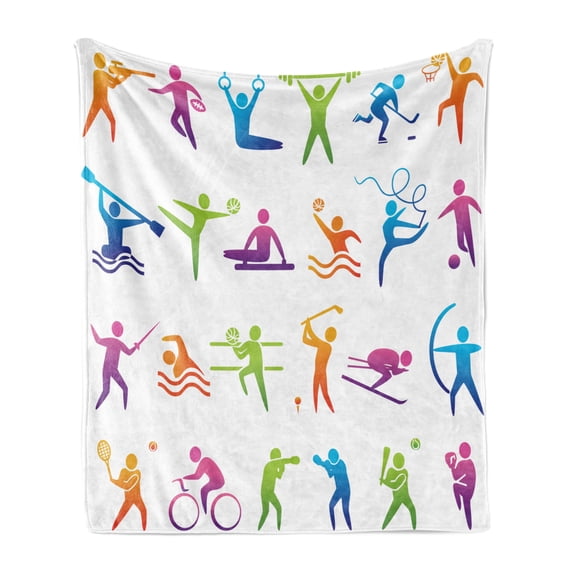 Sports Soft Flannel Fleece Throw Blanket, Sports with Stick Man Boxing Power Professional Players Wellbeing Theme, Cozy Plush for Indoor and Outdoor Use, 50" x 60", Multicolor, by Ambesonne