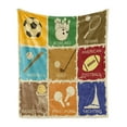 thumbnail image 1 of Sports Soft Flannel Fleece Throw Blanket, Vintage Various Sports Elements Golf Bowling Baseball Tenniss in Flat Design, Cozy Plush for Indoor and Outdoor Use, 60" x 80", Multicolor, by Ambesonne, 1 of 5